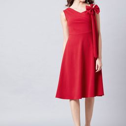 Athena Red V-Neck Fit and Flare Dress-image-40