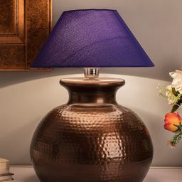 Homesake Copper-Toned & Blue Textured Handcrafted Bedside Standard Table Lamp with Shade-27