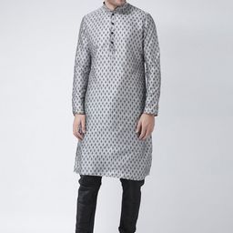 DEYANN Men Silver-Toned Printed Straight Kurta-picture-36