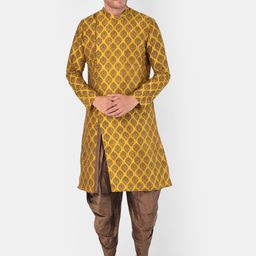 DEYANN Men Yellow & Brown Ethnic Motifs Printed Kurta-picture-56