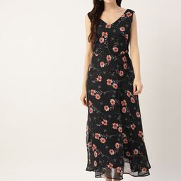 Deewa Black & Pink Floral Georgette Maxi Dress-picture-11