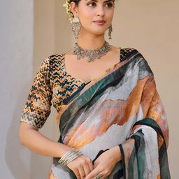 HERE&NOW Printed Kota Linen Saree With Blouse Piece-image-88