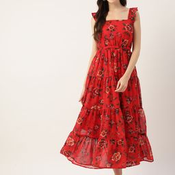 Deewa Red & Black Floral Georgette A-Line Maxi Dress-picture-26