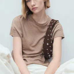 MANGO Drop-Shoulder Sleeves Linen T-shirt-image-47