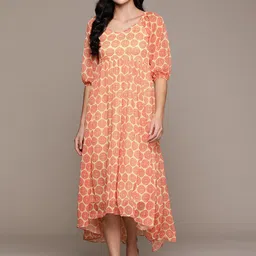 aarke Ritu Kumar Floral Print Puff Sleeves Chiffon Fit & Flare Midi Dress-image-26