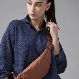 Roadster Women Navy Blue Solid Drop Shoulder Sherpa Sweatshirt-image-17