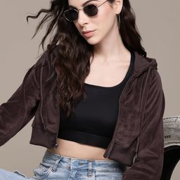 The Roadster Lifestyle Co. Velour Hooded Crop Sweatshirt-image-19