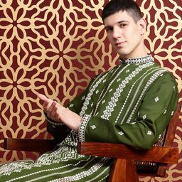 MANQ Men Embroidered Sequinned Pure Cotton Kurta with Salwar-picture-27