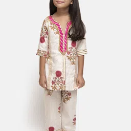 Fairies Forever Girls Off-White & Pink Printed Kurta with Trousers-image-89