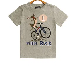 LAdore Kids Grey Printed Round Neck Pure Cotton T-shirt-image-96
