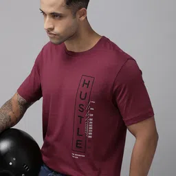 Roadster Men Burgundy & Black Typography Printed Pure Cotton T-shirt-image-59