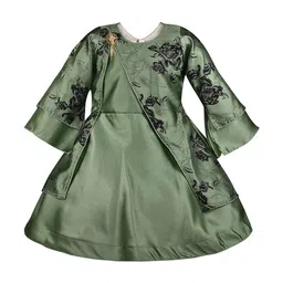 Wish Karo Girls Green Printed Layered Fit and Flare Dress-image-38