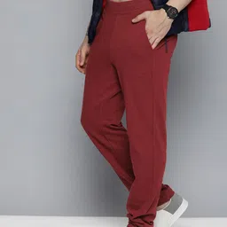HERE&NOW Men Rust Red Solid Knitted Track Pants-18