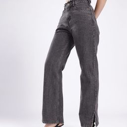glitchez Women Cool Vibe Frayed & Slit Straight Fit High-Rise Light Fade Jeans-image-52