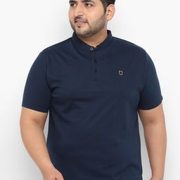 Urbano Plus Men Blue Solid Mandarin Collar Bio Wash Pure Cotton T-shirt-image-31