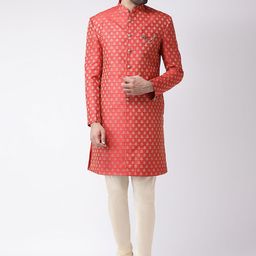 KISAH Men Red & Beige Printed Sherwani Set-17
