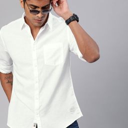 Roadster Men White Cotton Linen Casual Shirt With Roll-Up Sleeves-image-34
