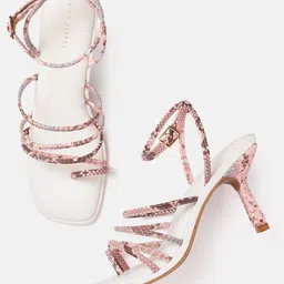 Lino Perros Snakeskin Print Strappy Slim Heels-10