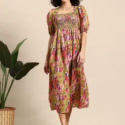 Mast & Harbour Floral Print Smock Fit & Flare Midi Dress-picture-38