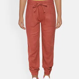 luyk Girls Rust Brown Cotton Solid Woven Joggers-image-78