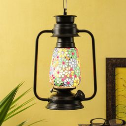 Devansh Multicoloured Self Design Mosaic Glass Hanging Lantern-18