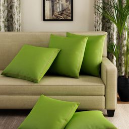 SWAYAM Lime Green Set of 5 Solid Square Cushion Covers-25