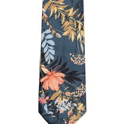 Tossido Blue & Peach-Coloured Floral Printed Broad Tie-image-88