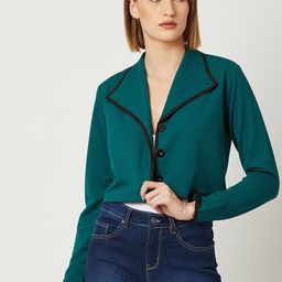 Miss Chase Women Green Solid Tailored Crop Jacket-picture-54