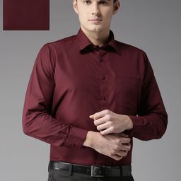 DENNISON Men Burgundy Regular Fit Solid Formal Shirt-image-7