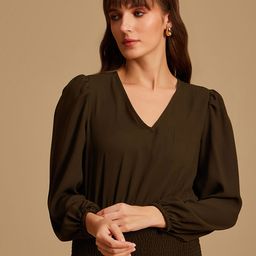 Kazo Women Olive Green Smocked Top-image-64