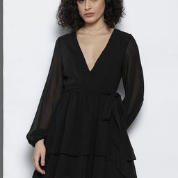 NA-KD Puff Sleeves Layered Mini Wrap Dress with Belt-image-11