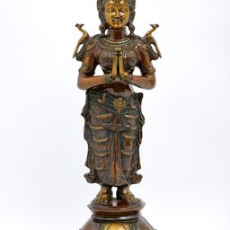 Exotic India Gold-Toned & Brown Welcome Lady Showpiece-image-9