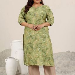 EXTRA LOVE BY LIBAS Plus Size Floral Printed Notch Neck Puff Sleeves Straight Kurta-picture-33
