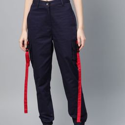 STREET 9 Women Navy Blue Regular Fit Solid Cargos-picture-7