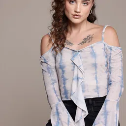 Roadster The Lifestyle Co. Abstract Printed Sheer Bell Sleeve Top-48
