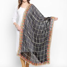 Dupatta Bazaar Black & Gold-Toned Checked Dupatta-19