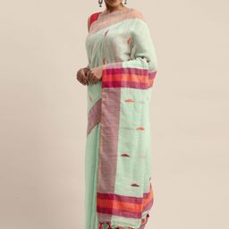 Mitera Sea Green Pure Cotton Woven Design Handloom Khadi Saree-image-76