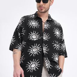 glitchez Sunlit Vibes Monochrome Oversized Shirt-image-37