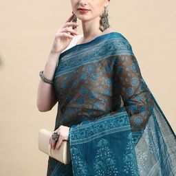 SHANVIKA Floral Pure Cotton Block Print Saree-image-91