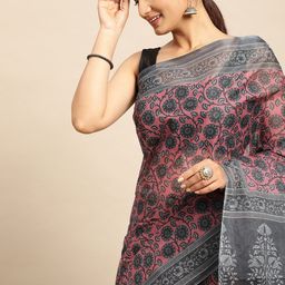 SHANVIKA Floral Pure Cotton Block Print Saree-image-5