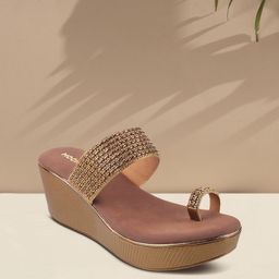 Mochi Women Gold-Toned Woven Design Sandals-20