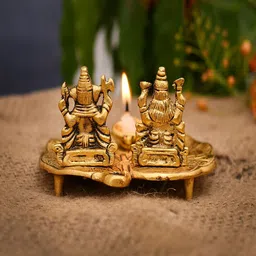 CraftVatika Gold Lord Lakshmi & Ganesha with Lamp Showpiece-picture-57