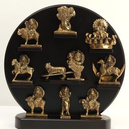 Exotic India Gold-Toned Small Brass Navagraha Set-image-34