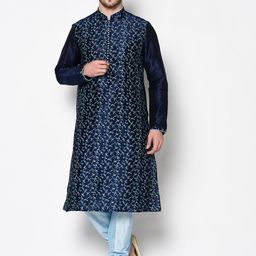 DEYANN Men Navy Blue Printed Kurta with Churidar-45