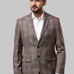 Raymond Men Brown & Grey Checked Single-Breasted Formal Blazer-image-92