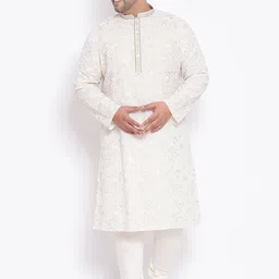 KISAH PLUS Men White & Silver-Toned Printed Straight Kurta-picture-24