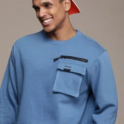 FCUK Solid Round-Neck Sweatshirt With Chest Pocket-image-37