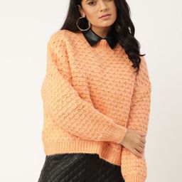 MANGO Women Peach-Coloured Self-Design Pullover-image-66