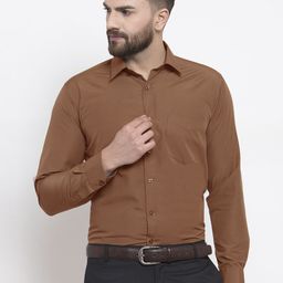 English Navy Men Coffee Brown Slim Fit Solid Formal Shirt-image-84