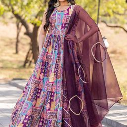 TextileNow Printed Ethnic Dress with Dupatta-image-8